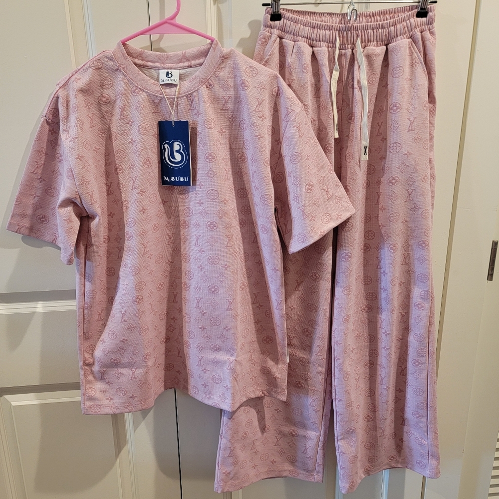 🌞Summer Sale🌞 2pcs Shirt And Pants Stylish Pink Patterned Casual Set